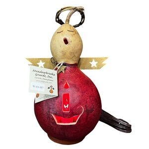 Meadowbrooke Gourds Lovely Handcrafted Art Red Angel with Candle Cut Out Lighted